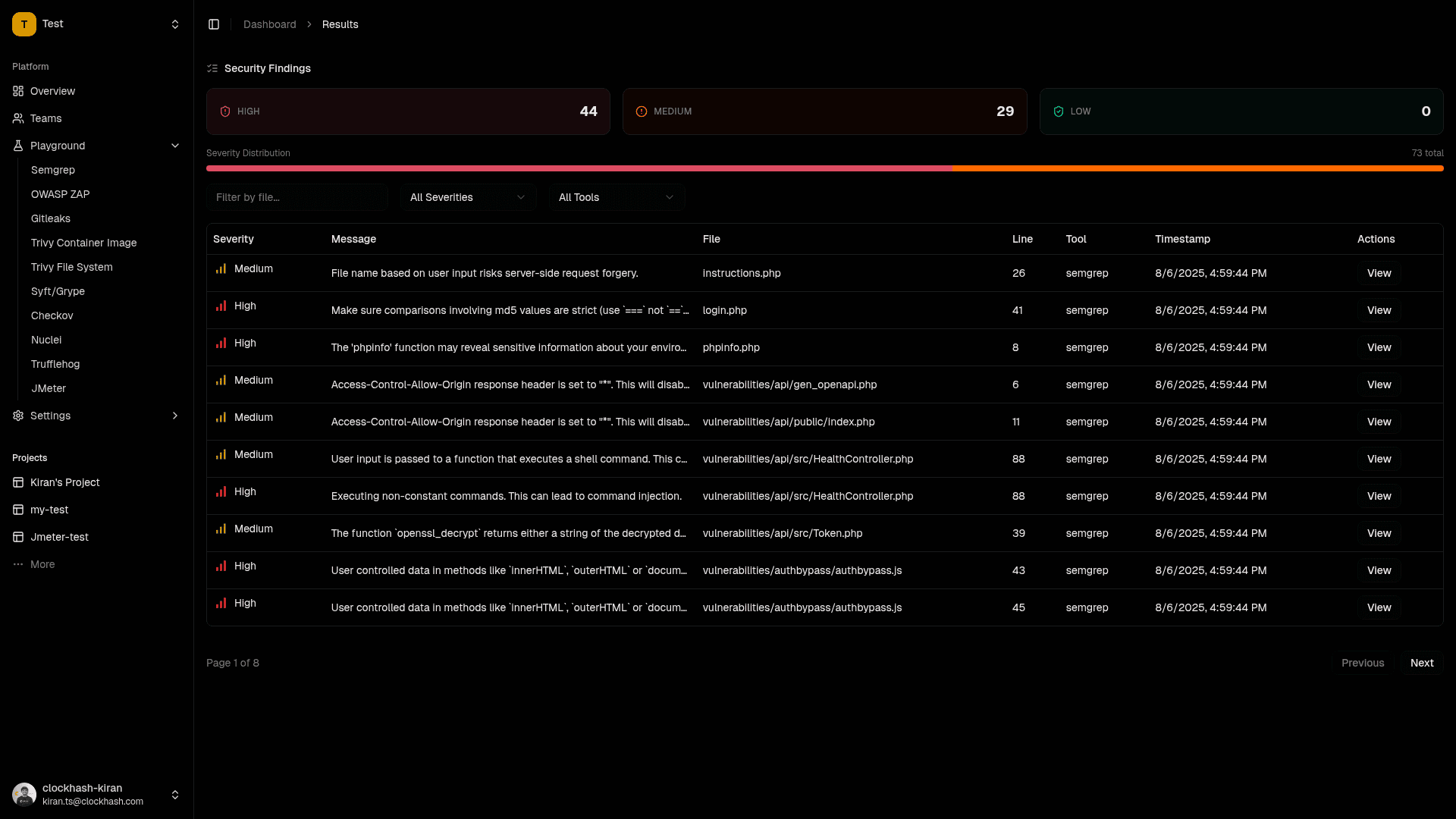 DevSecOps dashboard preview dark